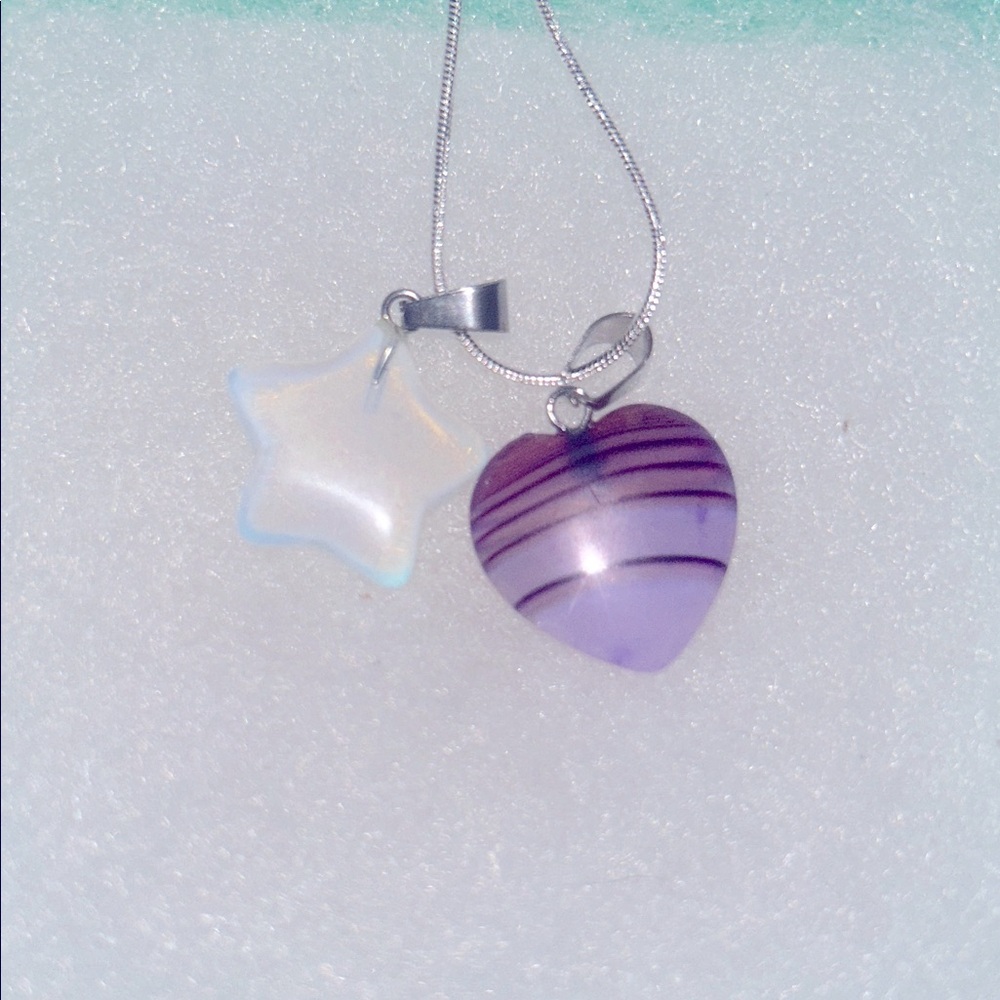 Boho hippie Opal Star and Purple Agate Crystal heart Sterling Sil… - Picture 4 of 6